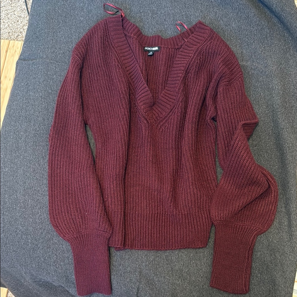 Fashion Nova Red Crew Neck Sweater with Ribbed Knit